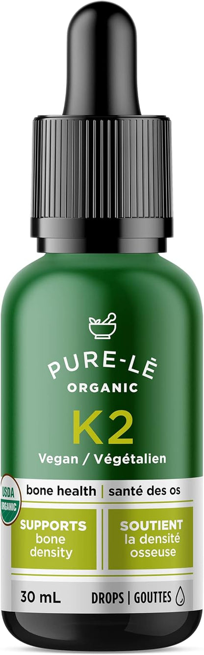 美国农业部有机维生素K2 (MK-7)滴剂，适合全家使用 - 完全生物可利用 - 速效，老少皆宜。犹太洁食认证，纯素，非转基因。无副作用 - 加拿大制造，超优质膳食补充剂