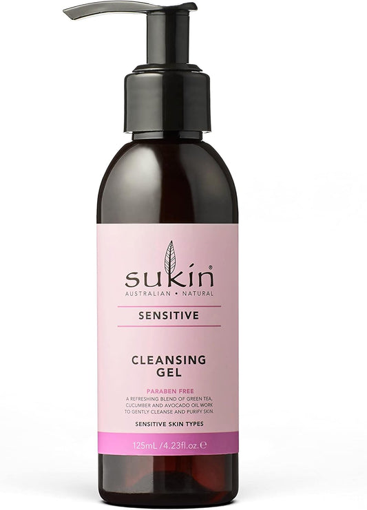 Sukin Sensitive Cleansing Gel – Face Wash for Sensitive Combination or Oily Skin with Green Tea, Aloe Vera and Vanilla, Vegan, Cruelty Free, Mineral Oil Free, Sulfate Free, Paraben Free – 125 mL