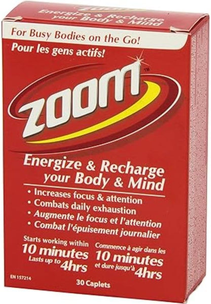 Nu-Life Zoom，10 分鐘內見效，能量持續長達 4 小時 | 無糖能量飲料，30 粒膠囊