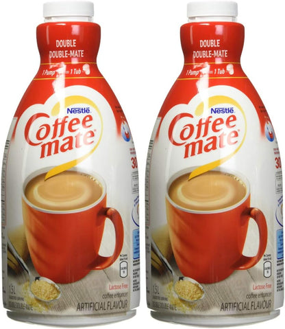 COFFEE-MATE 液体咖啡奶精，不含乳糖，双倍，无需冷藏，1.5 升泵瓶（2 瓶装）