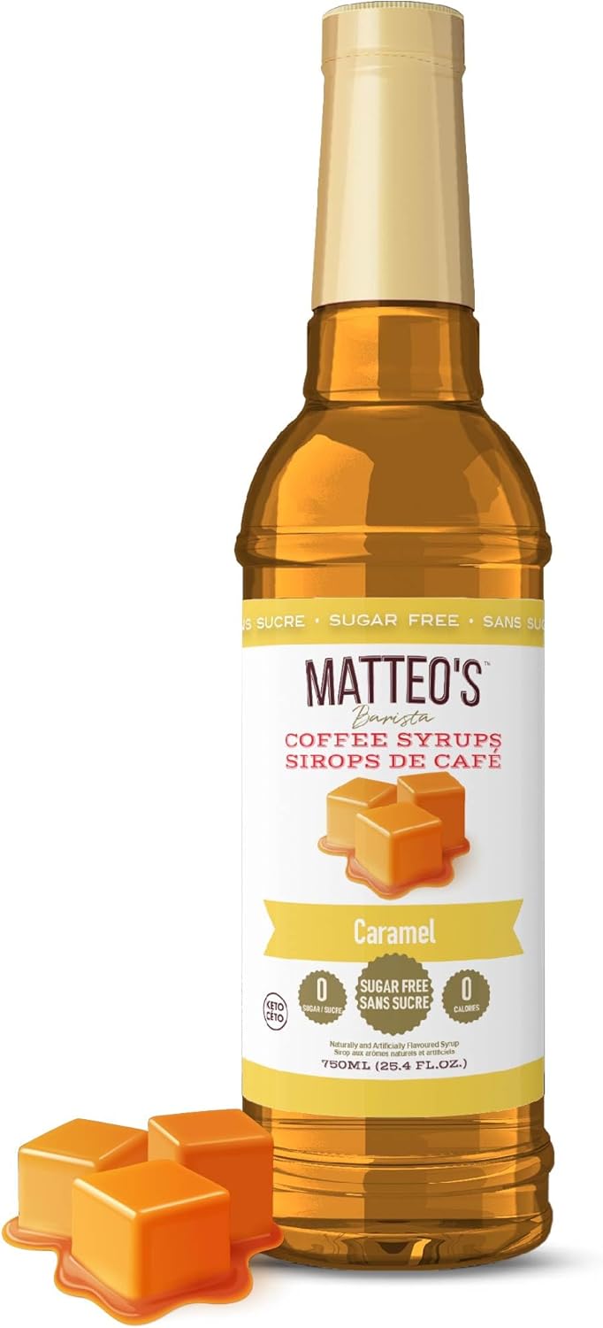 Matteo's Barista 风格无糖咖啡糖浆，焦糖糖浆口味，零卡路里和糖，酮类咖啡糖浆，美味风味咖啡糖浆 - 25.4 盎司糖浆瓶，1 包