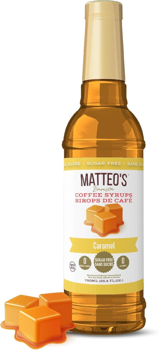 Matteo's Barista 风格无糖咖啡糖浆，焦糖糖浆口味，零卡路里和糖，酮类咖啡糖浆，美味风味咖啡糖浆 - 25.4 盎司糖浆瓶，1 包