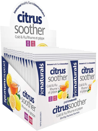 Prairie Naturals 柑橘舒缓感冒和流感热饮，增强免疫力，含接骨木果、锌、维生素 D 和 C 以及柠檬香蜂草 - 10 克 x 30 包