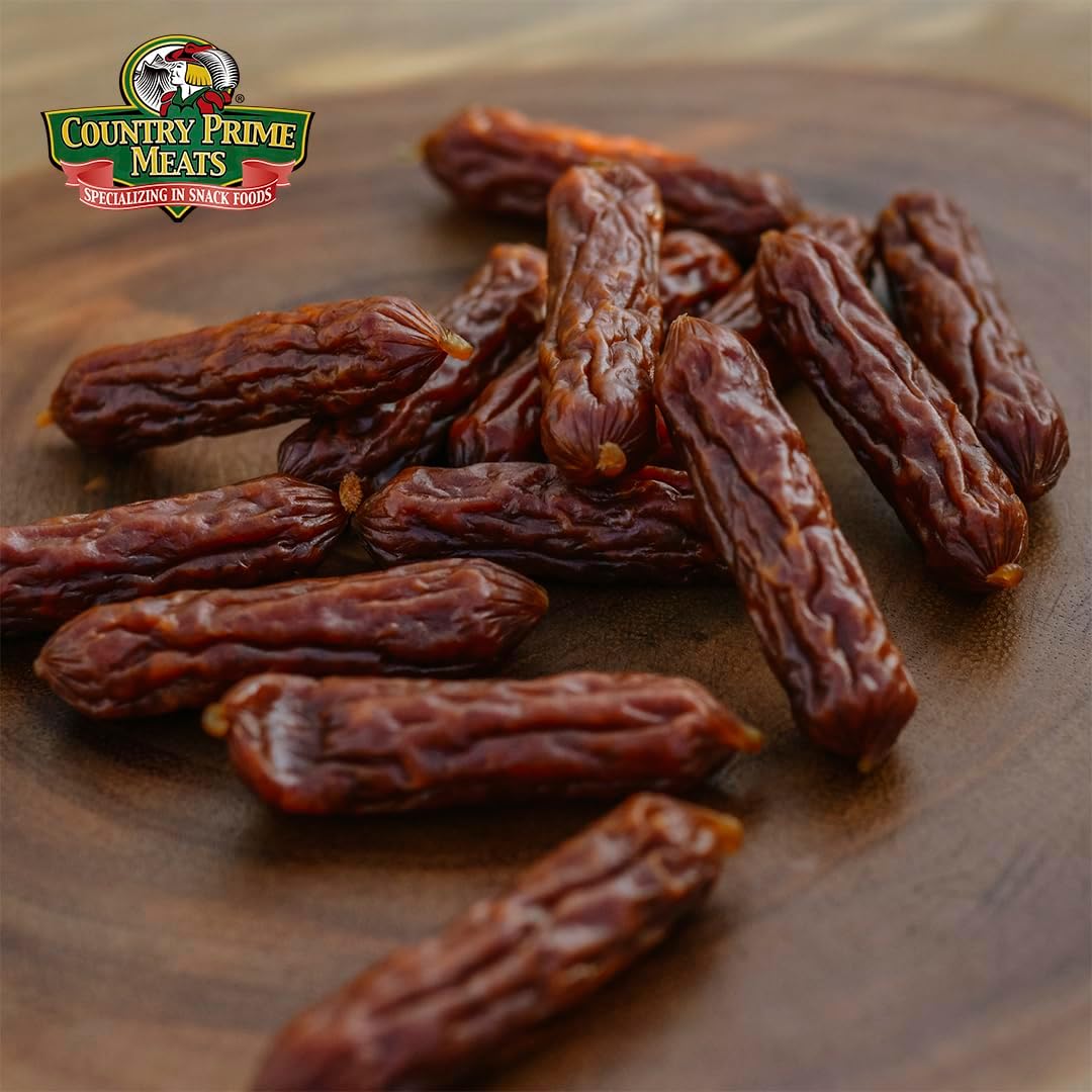 Country Prime Meats 照燒特級小塊。乾醃義大利辣香腸。 100% 加拿大製造。高蛋白零食。無人工香料，天然煙熏，無亞硝酸鹽，無麩質。 125公克（16包）