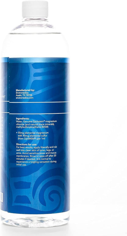 Ancient Minerals 镁油喷雾 ULTRA，含 MSM - 纯 Zechstein 外用氯化镁补充剂，添加 OptiMSM 功效 - 补充装 33.8 盎司（1 升）