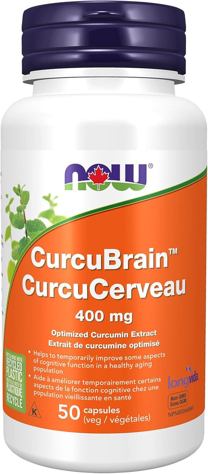 NOW Supplements, CurcuBrain 400 毫克，含 Longvida 優化薑黃素，50 粒素食膠囊