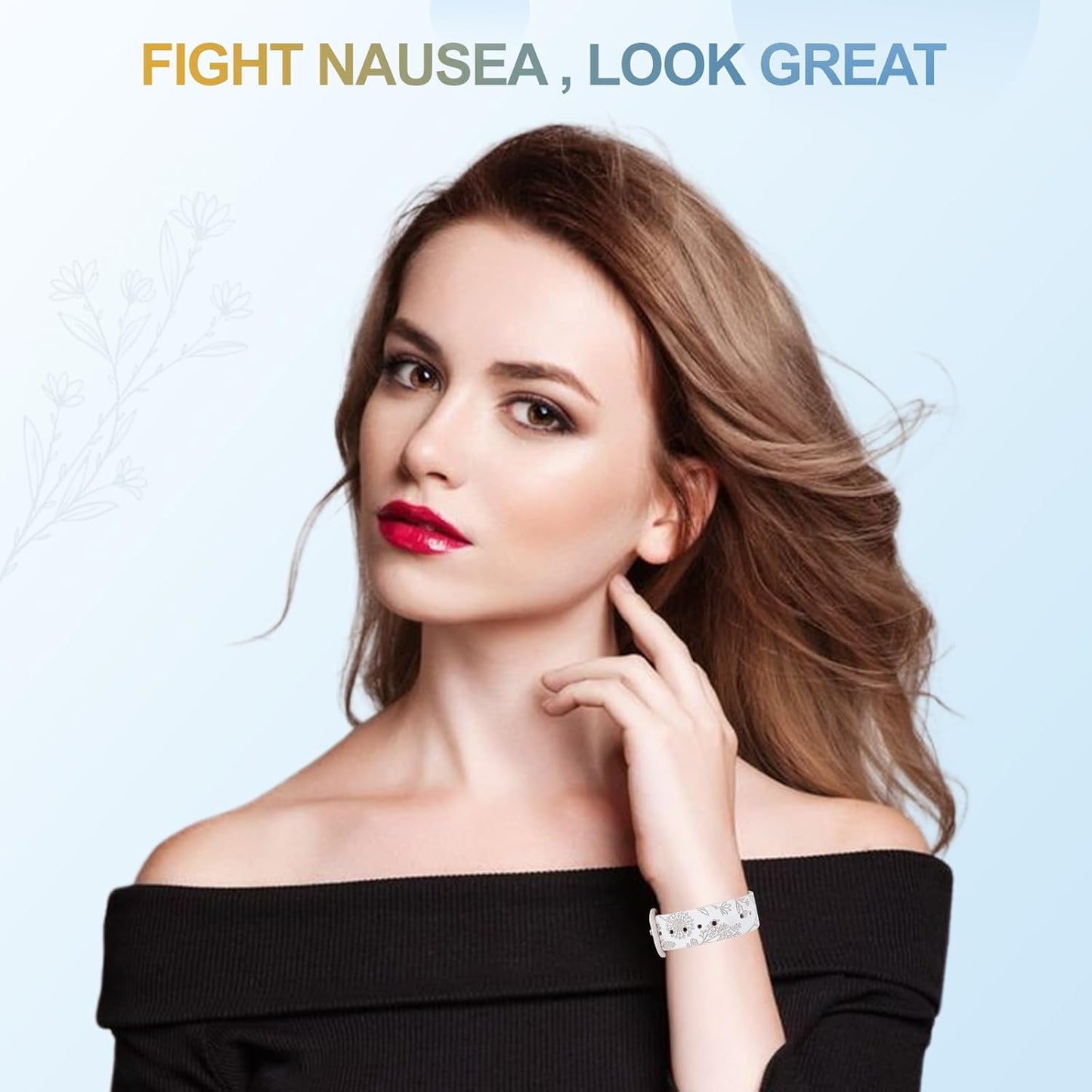 MEIYYJ 暈動病手環，防噁心自然緩解腕帶，可調節指壓噁心腕帶，適用於旅行時緩解噁心、頭痛、失眠、焦慮、晨吐 - 白色/星光色…