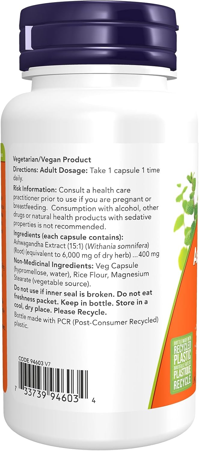 NOW Supplements, Ashwagandha (Withania somnifera) 450 mg (Standardized Extract), 90 Veg Capsules
