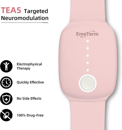 EmeTerm Fashion Pink FDA Cleared Relieve Nausea Electrode Stimulator Morning Sickness Motion Travel Sickness Vomit Relief Rechargeable No Gel Drug Free Wrist Bands Without Side Effects