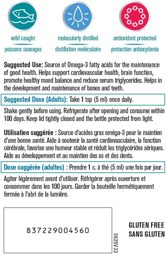 OmegEssential + Vitamin D Liquid Fish Oil Supplement - 1,000 mg EPA + 550 DHA, Orange flavour, 500 ml | All natural, cold water, wild caught
