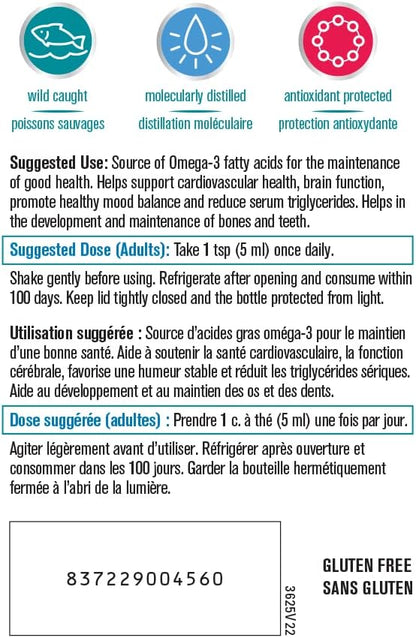 OmegEssential + Vitamin D Liquid Fish Oil Supplement - 1,000 mg EPA + 550 DHA, Orange flavour, 500 ml | All natural, cold water, wild caught
