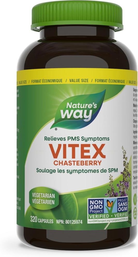 Nature's Way Vitex Chasteberry – Herbal Supplement to Help Relieve PMS Symptoms, Normalize Hormones and Stabilize Menstrual Cycle Irregularities – Non-GMO - 320 Vegetarian Capsules, Value Size