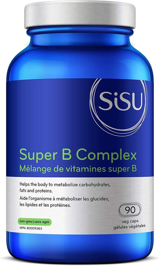 SISU Super B Complex, 90 Vegetable Caps - Complete B Complex Plus Choline and Inositol - Overall Health & Immune Support - Vegan, Non-GMO - Soy, Gluten & Dairy Free - 45 Servings (Pack of 1)