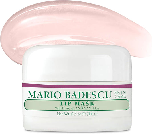 Mario Badescu 唇膜，含巴西莓和香草，適合所有膚質，夜間唇部護理，富含柔膚椰子油和保濕乳木果油，0.5 盎司