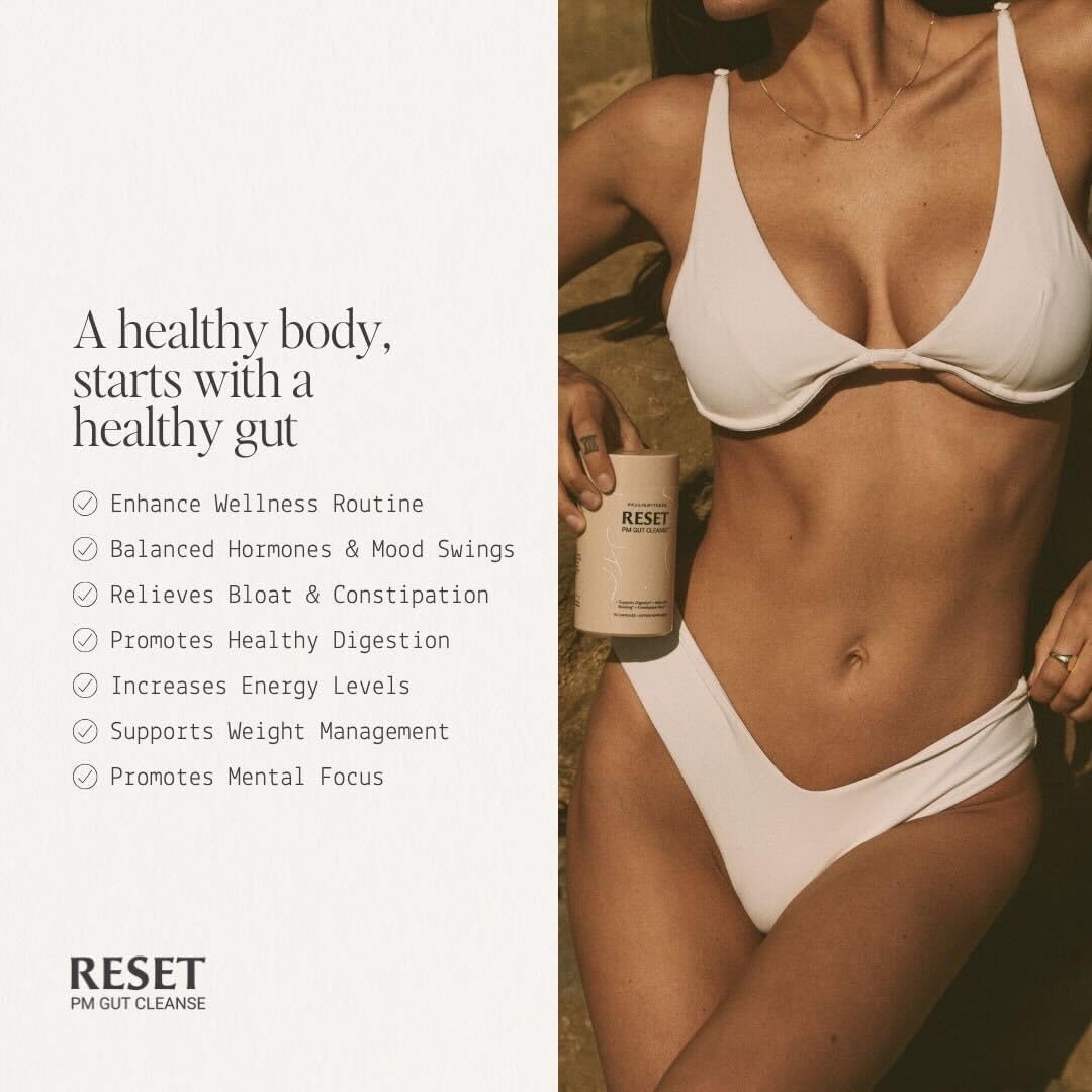 Reset by Paulina Fitness™ | Overnight Digestive Aid, Bloating Relief, & Gut Health Supplement | Natural Detox & Digestive Cleanse to Support Weight Management and Relieve Constipation | 90 Capsules