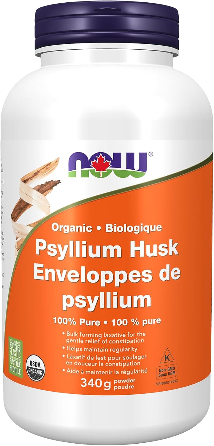 NOW Supplements, Psyllium Husk Powder, Certified Organic, Non-GMO Project Verified, Soluble Fibre, 340g