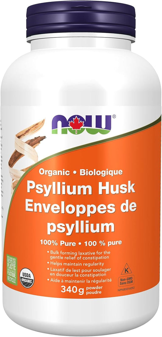 NOW Supplements, Psyllium Husk Powder, Certified Organic, Non-GMO Project Verified, Soluble Fibre, 340g