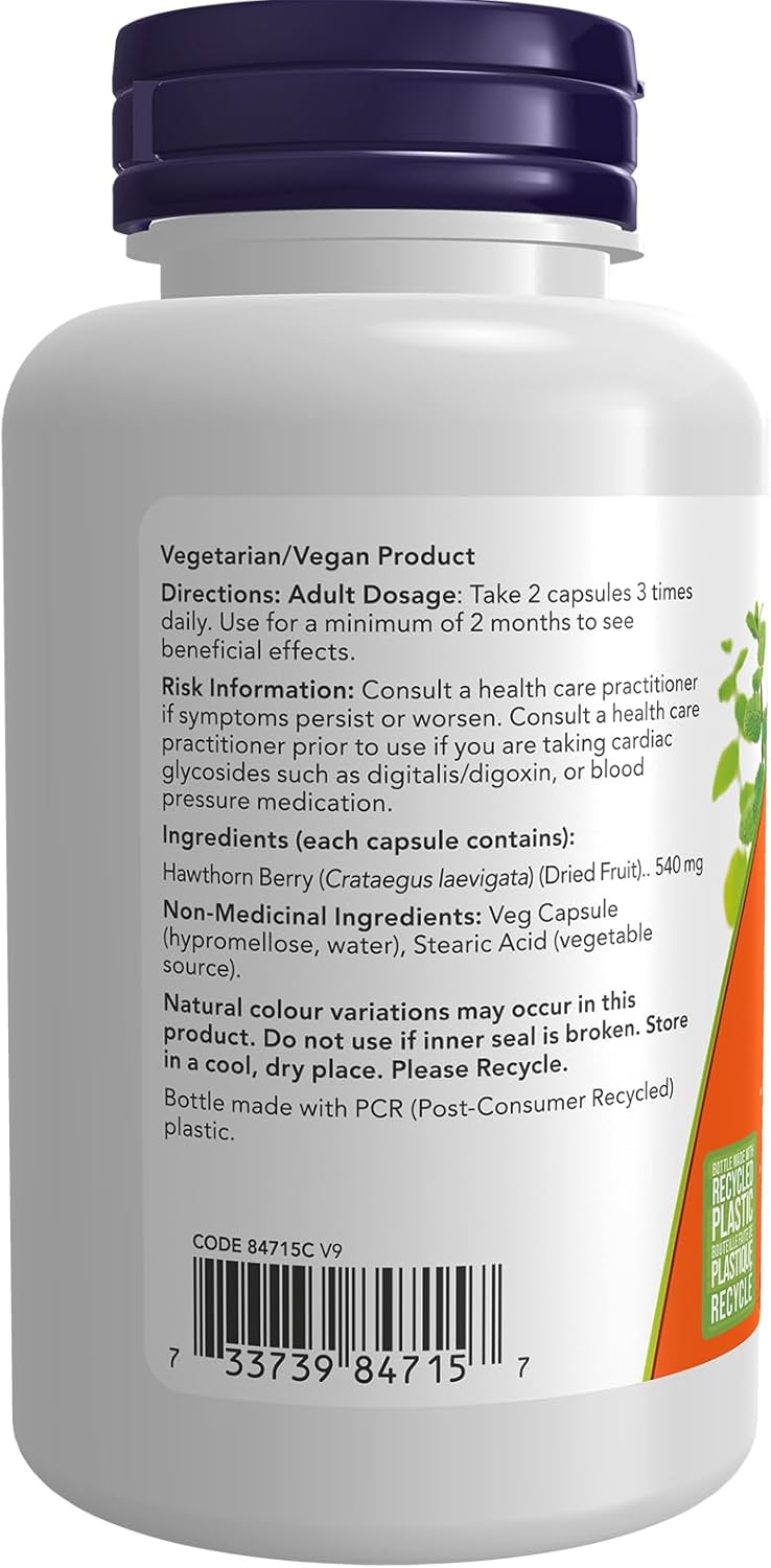 NOW Supplements Hawthorn Berry 540mg Capsules, 100 Count