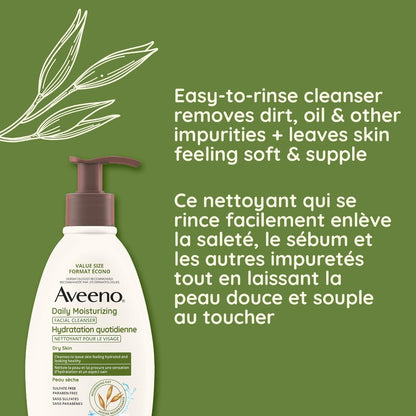 Aveeno Daily Moisturizing Face Wash, Facial Cleanser, Dry Skin, Non-GMO Oat, Daily Wash, Paraben Free, Fragrance Free, 354-mL