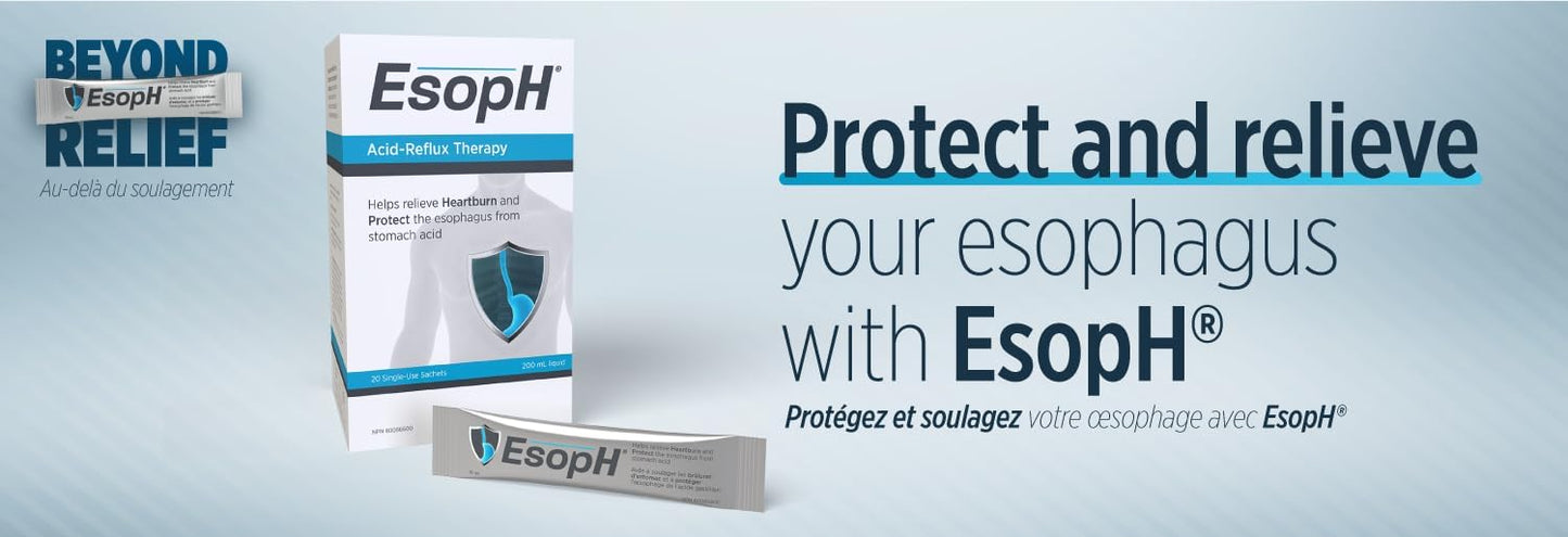 EsopH® 胃酸倒流緩解 | 有效緩解胃灼熱症狀並保護食道 | 單劑量液體凝膠棒 | 10毫升小袋，20支裝