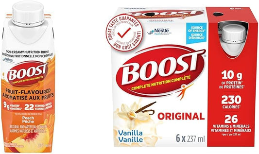 Boost Fruit Flavoured Drink Peach, 237ml, 24 count & Original Meal Replacement Drink, Vanilla, 24 x 237 ml - PACKAGING MAY VARY