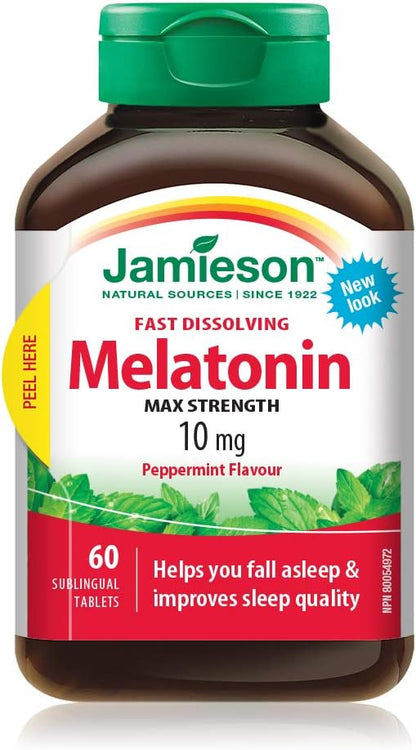 Jamieson 褪黑激素 5 毫克强效 - 巧克力薄荷味速溶片，100 片 & 褪黑激素 10 毫克强效 - 薄荷味速溶片，60 片（1 包）