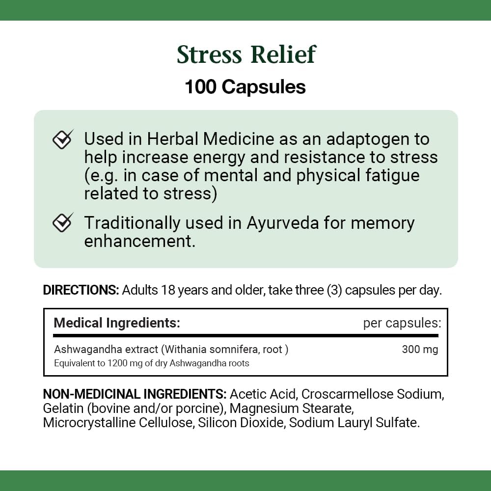 Nature's Bounty Stress Relief Ashwagandha，帮助提升能量和抵抗压力，100粒胶囊
