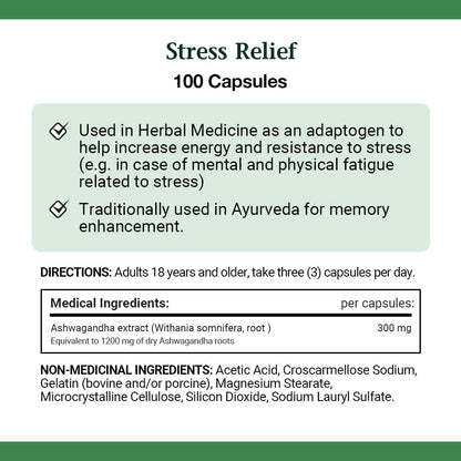 Nature's Bounty Stress Relief Ashwagandha，帮助提升能量和抵抗压力，100粒胶囊