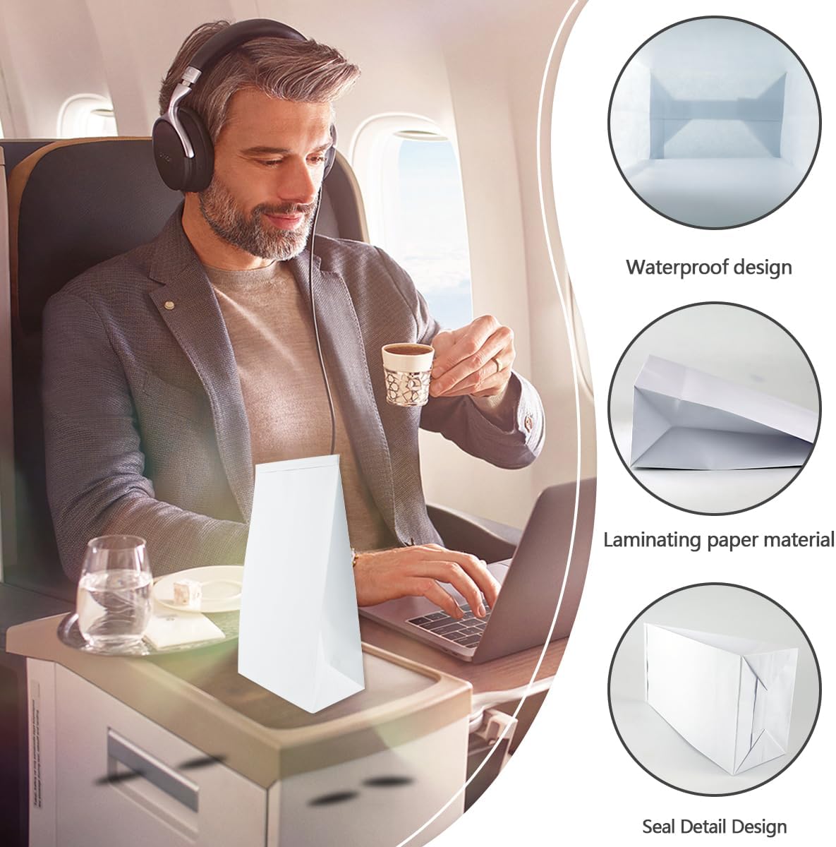 UPIQNG 30Pcs Barf Bags Disposable Vomit Bags Car Puke Bags Throw Up Sick Bags for Travel Motion Sickness Morning Sickness,White