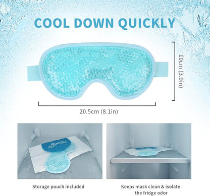 NEWGO Cooling Gel Eye Mask for Puffiness, Tired Eyes, Migraines, Stress, Itchy Eyes, Lid Surgery, Relief - Blue Sleeping Mask for Skin Care and Eye Spa