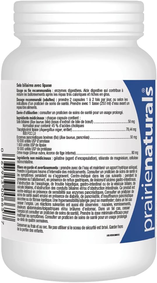 Prairie Naturals Bile-Force - Bile Salt with Lipase - 120 Count (Packaging may vary) & Prairie Naturals Enzyme Force - Full Spectrum Plant Enzyme with FibraZyme VCaps - 120 Count
