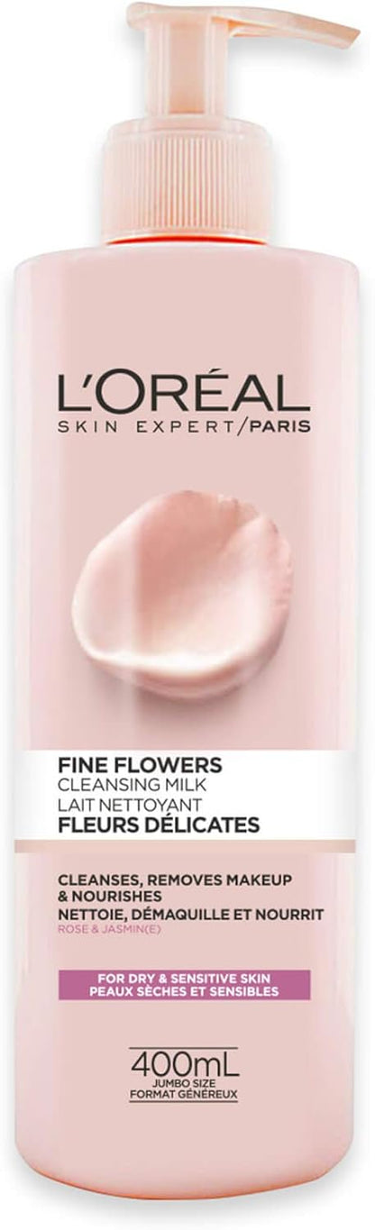 L’Oréal Paris Face Wash Fine Flowers Cleansing Milk with Rose & Jasmine Flower Extracts, 400 ml