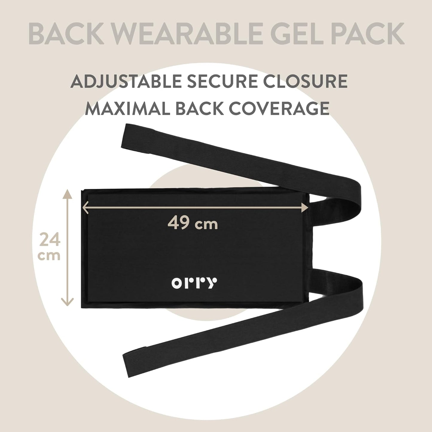 ORRY 背部凝胶冰袋 - 可重复使用的压缩凝胶绷带，用于冷/热疗法 - 缓解背部疼痛、腰部疼痛 - 易于调节（黑色）
