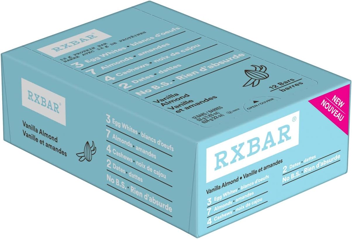 RXBAR Vanilla Almond Protein Bar 12 x 52 g & Protein Bar Coconut Chocolate 12x52g (Pack of 12)