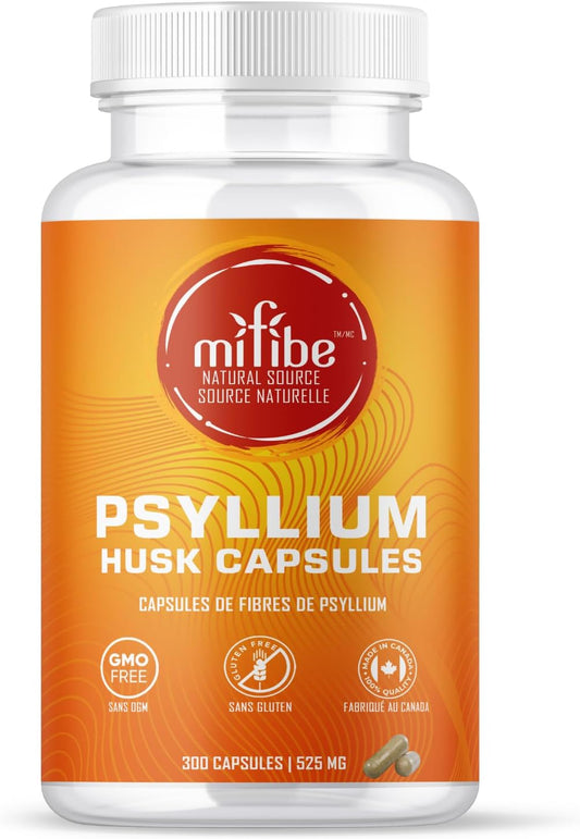 mifibe Psyllium Husk Fibre Capsules | 300 Pills | 2625mg Per Serving | Natural Laxative for Constipation Relief | Soluble Fibre