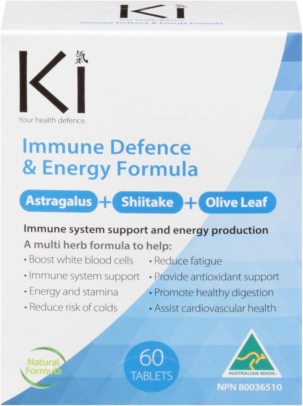 Ki - 防禦與能量配方，60 片 - 免疫系統支持、預防感冒、健康消化、緩解疲勞、抗氧化和心血管補充劑 - 耐力和能量補充劑