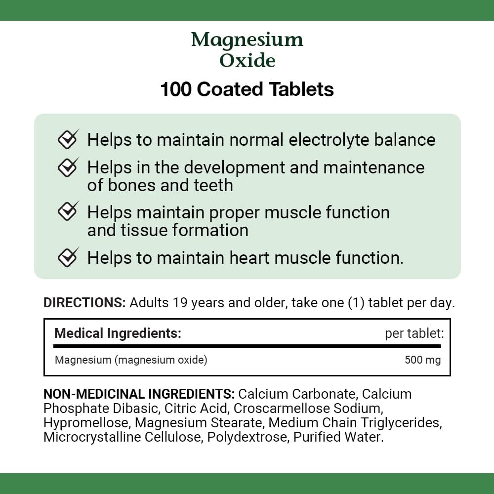 Nature's Bounty 氧化鎂 500 毫克片劑，有助於維持正常的肌肉功能，100 片
