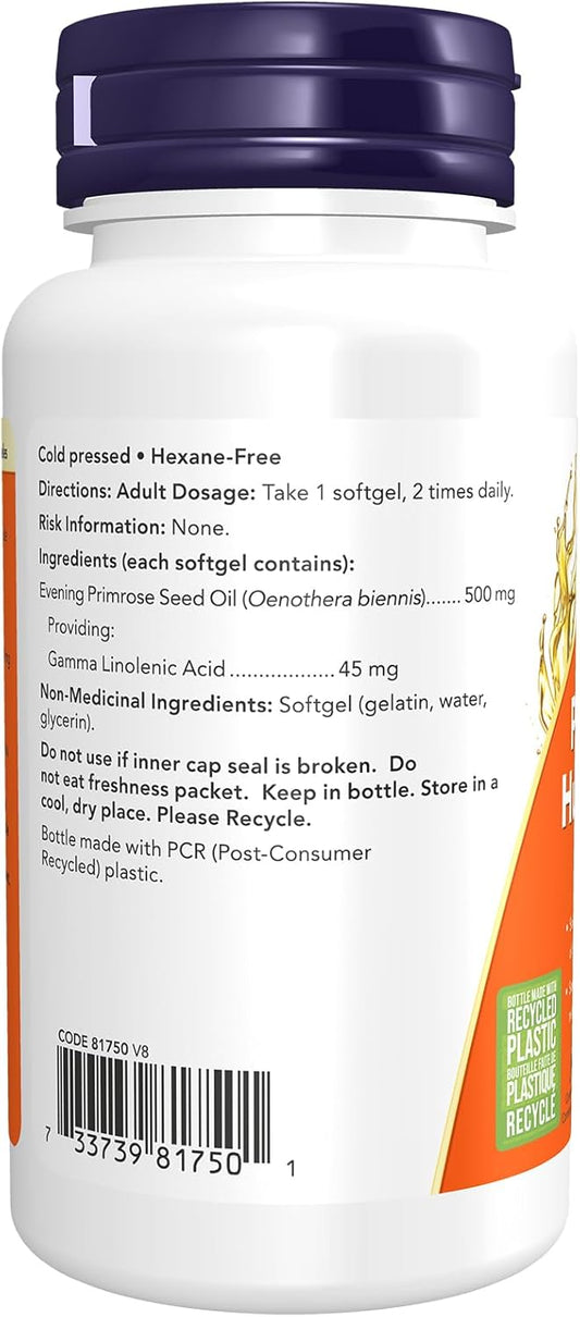 NOW Supplements, 月見草油 500 毫克，含天然 GLA（γ-亞麻油酸），100 粒軟膠囊