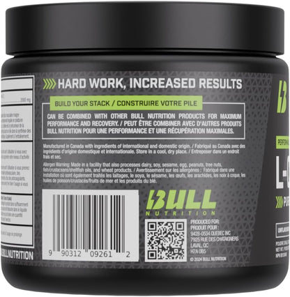 BULL Nutrition – L-瓜氨酸粉，一氧化氮促进剂和泵配方，可增强血液循环、能量和肌肉恢复 – 加拿大制造 – 100份，200克，无味