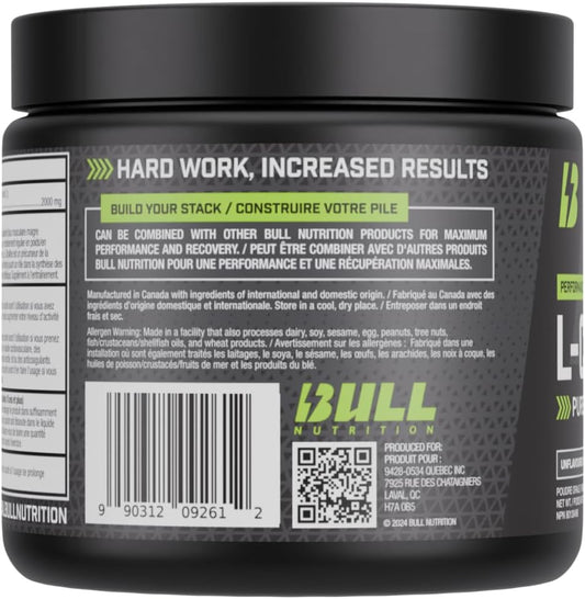 BULL Nutrition – L-瓜氨酸粉，一氧化氮促进剂和泵配方，可增强血液循环、能量和肌肉恢复 – 加拿大制造 – 100份，200克，无味