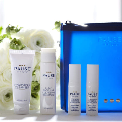 Pause Well-Aging Discovery Kit 0.7oz Hydrating Cleanser, 1oz 4-in-1 Micellar Cleansing Treatment, 2 x 0.17oz Collagen Boosting Mois Unisex 4 Pc