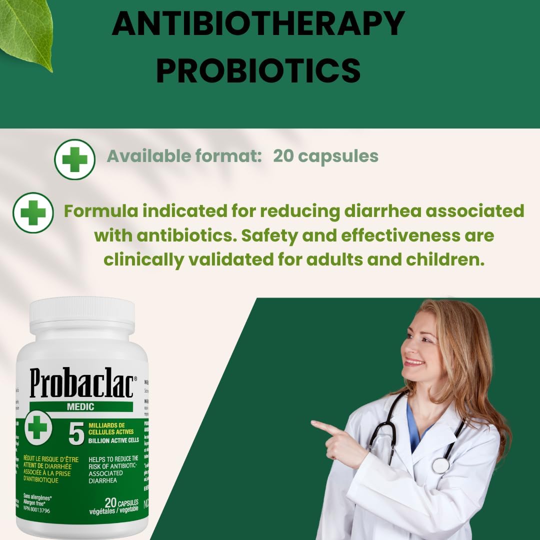 Probaclac Medic 益生菌 - 20 粒植物膠囊，50 億活性細胞 - 布拉氏酵母菌，用於緩解抗生素相關腹瀉 - 經臨床驗證，無過敏原，無需冷藏 (1)