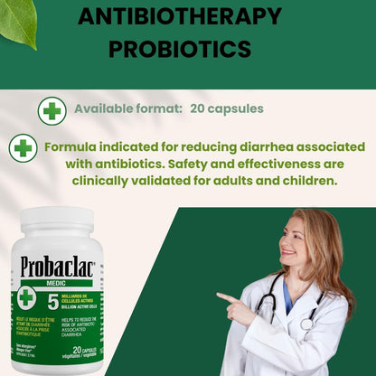 Probaclac Medic 益生菌 - 20 粒植物膠囊，50 億活性細胞 - 布拉氏酵母菌，用於緩解抗生素相關腹瀉 - 經臨床驗證，無過敏原，無需冷藏 (1)