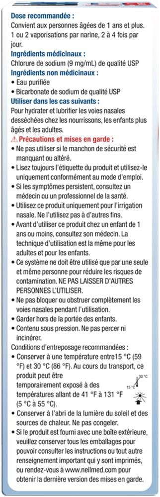 NeilMed NasaMist 生理盐水喷雾 177 毫升。全天然 pH 平衡缓冲溶液 - 采用特殊设计的喷嘴，舒缓、保湿、清洁肌肤。内含 3 罐