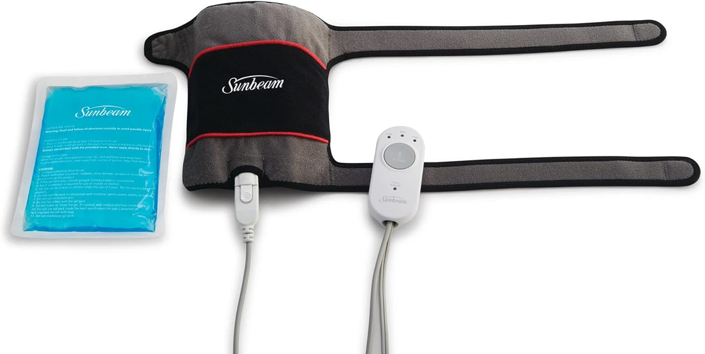 Sunbeam FlexTemp 冷熱關節敷帶，緩解疼痛，適用於肘部或膝蓋的冷熱療法，加熱墊，具有 3 種加熱設定和 2 小時自動關閉功能，灰色