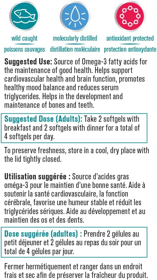 OmegEssential + 維生素 D 成人魚油補充劑 - 1,000 EPA + 550 DHA，120 粒軟膠囊 | 全天然、冷水、野生捕撈