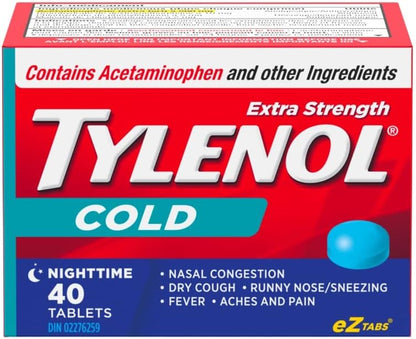 泰诺强效感冒药片，缓解感冒症状，夜间，40片
