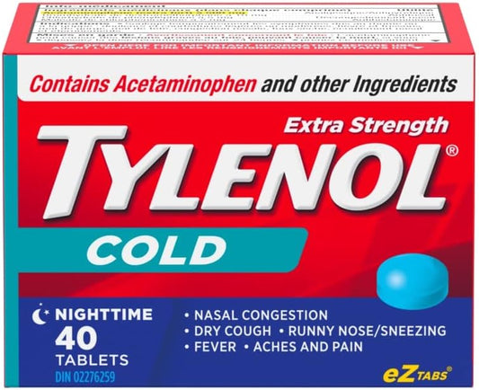 泰諾強效感冒藥片，緩解感冒症狀，夜間，40片