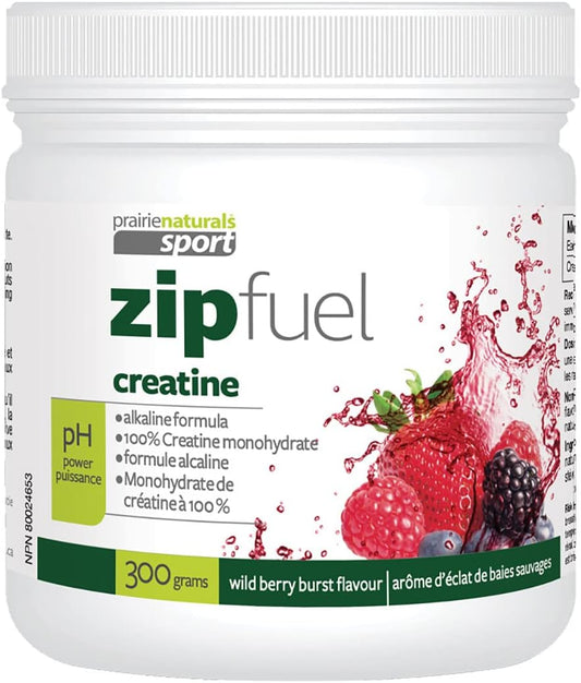 Prairie Naturals Zip Fuel pH-Balanced Creatine Energy Drink - Wild Berry Burst Flavour - 300 Gram