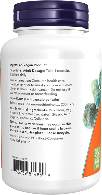 NOW Supplements, 硒（L-硒蛋氨酸）200 微克，必需礦物質，1800 粒素食膠囊